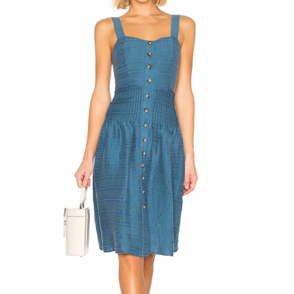 Tularosa Tara Blue Midi Dress with Button Detail
